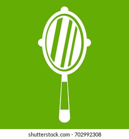 Hand mirror icon white isolated on green background. Vector illustration