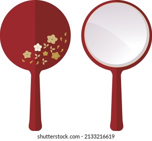 Hand Mirror Japanese Style Red Old-fashioned