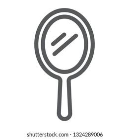 Hand mirror line icon, reflection and glass, portable mirror sign, vector graphics, a linear pattern on a white background, eps 10.
