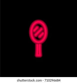 Hand mirror red glowing neon ui ux icon. Glowing sign logo vector