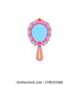 Hand mirror with shining gems and diamonds icon for little girl. Vector illustration 