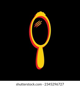 Hand Mirror sign. 3D Extruded Yellow Icon with Red Sides a Black background. Illustration.