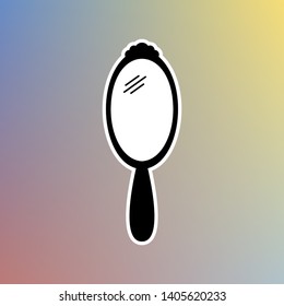 Hand Mirror sign. Black icon in white shell at pastel color background. Illustration.