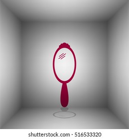 Hand Mirror sign. Bordo icon with shadow in the room.