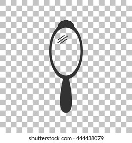 Hand Mirror sign. Dark gray icon on transparent background.