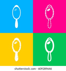 Hand Mirror sign. Four styles of icon on four color squares.