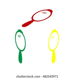 Hand Mirror sign. Isometric style of red, green and yellow icon.