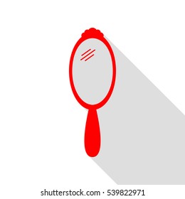 Hand Mirror Sign. Red Icon With Flat Style Shadow Path.