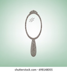 Hand Mirror sign. Vector. Brown flax icon on green background with light spot at the center.
