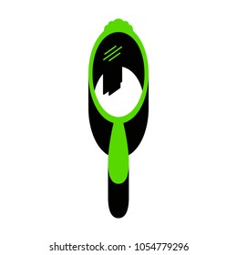 Hand Mirror sign. Vector. Green 3d icon with black side on white background. Isolated.