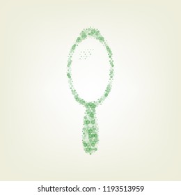 Hand Mirror sign. Vector. Green hexagon rastered icon and noised opacity and size at light green background with central light.