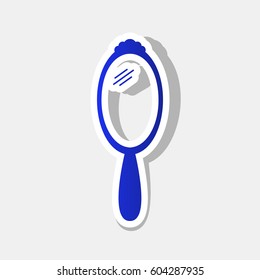Hand Mirror sign. Vector. New year bluish icon with outside stroke and gray shadow on light gray background.