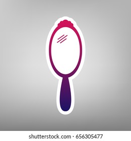 Hand Mirror sign. Vector. Purple gradient icon on white paper at gray background.