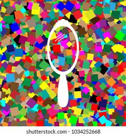 Hand Mirror sign. Vector. White icon on colorful background with seamless pattern from squares.