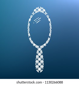 Hand Mirror sign. Vector. White textured icon at lapis lazuli gradient background.