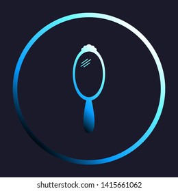 Hand Mirror sign. White, cyan and blue gradient icon as round button in white shell at dark blue background. Illustration.