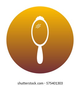 Hand Mirror sign. White icon in circle with golden gradient as background. Isolated.