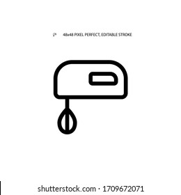 Hand mixer, blender simple black line web icon vector illustration. Editable stroke. 48x48 Pixel Perfect.