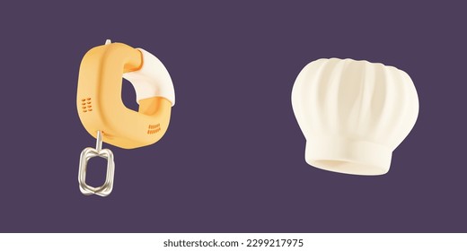 Hand Mixer and Chef Hat 3d Icon Illustration