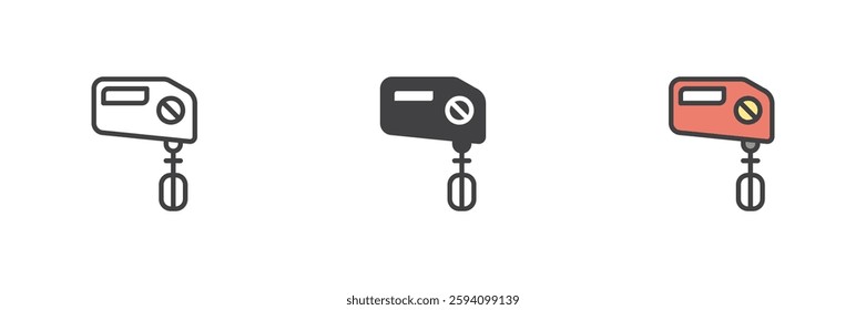 Hand mixer different style icon set. Line, glyph and filled outline colorful version, outline and filled vector sign. Symbol, logo illustration. Vector graphics