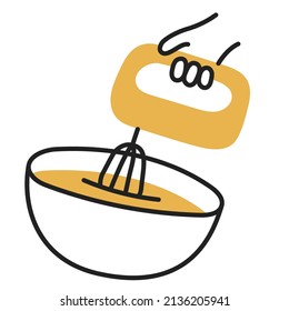 Mezclador manual. Icono de cocina de Doodle dibujado a mano.