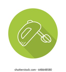 Hand mixer flat linear long shadow icon. Vector outline symbol