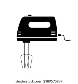 Hand mixer flat silhouette vector isolated on white background. Electric kitchen utensil silhouette icon. Black and white icon for web, tag, label. Kitchen gadget, appliance, device, kitchenware