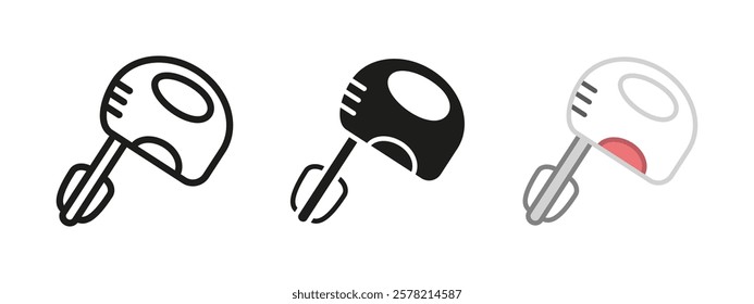 Hand mixer icon. Mixer whisk vector illustration. Electric beater symbol. Stirring device sign. Handle mixer kitchen appliance pictogram. Cooking whipped utensil isolated concept.