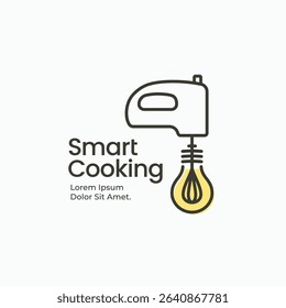 Hand mixer with lightbulb, smart cooking, creative pastry and bakery class logo poster sign vector illustration