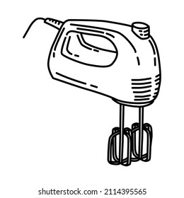 Hand Mixer Part of Electronic for Kitchen and Washing Device Hand Drawn Icon Set Vector.
