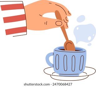 Hand Mixing Coffee Cup Vector Illustration