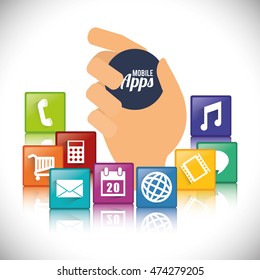 hand mobile apps application online icon set. Colorful and flat design. Vector illustration
