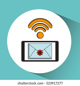 hand with mobile device wifi email vector illustration eps 10