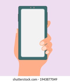 Hand with mobile phone,  mobile apps concept, flat vector illustration