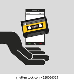 hand mobile phone cassette audio vector illustration eps 10