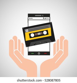 hand mobile phone cassette audio vector illustration eps 10