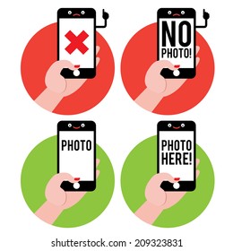 Hand with mobile phone with different text on screen