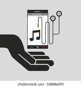hand mobile phone earphone note vector illustration eps 10