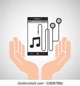hand mobile phone earphone note vector illustration eps 10