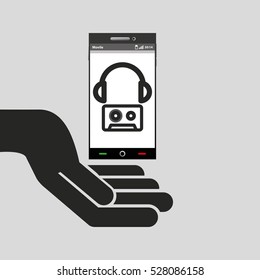 hand mobile phone headphone cassette music vector illustration eps 10