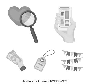 Hand, mobile phone, online store and other equipment. E commerce set collection icons in monochrome style vector symbol stock illustration web.