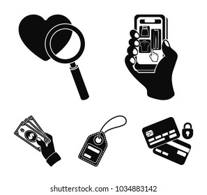 Hand, mobile phone, online store and other equipment. E commerce set collection icons in black style vector symbol stock illustration web.
