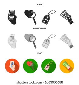 Hand, mobile phone, online store and other equipment. E commerce set collection icons in black, flat, monochrome style vector symbol stock illustration web.