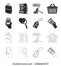 Hand, mobile phone, online store and other equipment. E commerce set collection icons in black,outline style vector symbol stock illustration web.