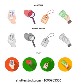 Hand, mobile phone, online store and other equipment. E commerce set collection icons in cartoon,flat,monochrome style vector symbol stock illustration web.