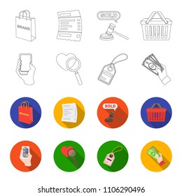 Hand, mobile phone, online store and other equipment. E commerce set collection icons in outline,flat style vector symbol stock illustration web.