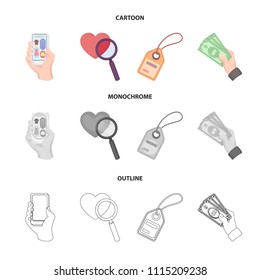 Hand, mobile phone, online store and other equipment. E commerce set collection icons in cartoon,outline,monochrome style vector symbol stock illustration web.