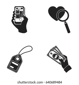 Hand, mobile phone, online store and other equipment. E commerce set collection icons in black style vector symbol stock illustration web.