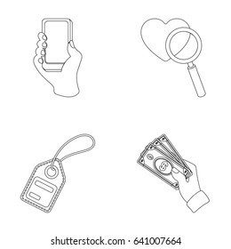 Hand, mobile phone, online store and other equipment. E commerce set collection icons in outline style vector symbol stock illustration web.