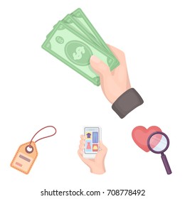 Hand, mobile phone, online store and other equipment. E commerce set collection icons in cartoon style vector symbol stock illustration web.
